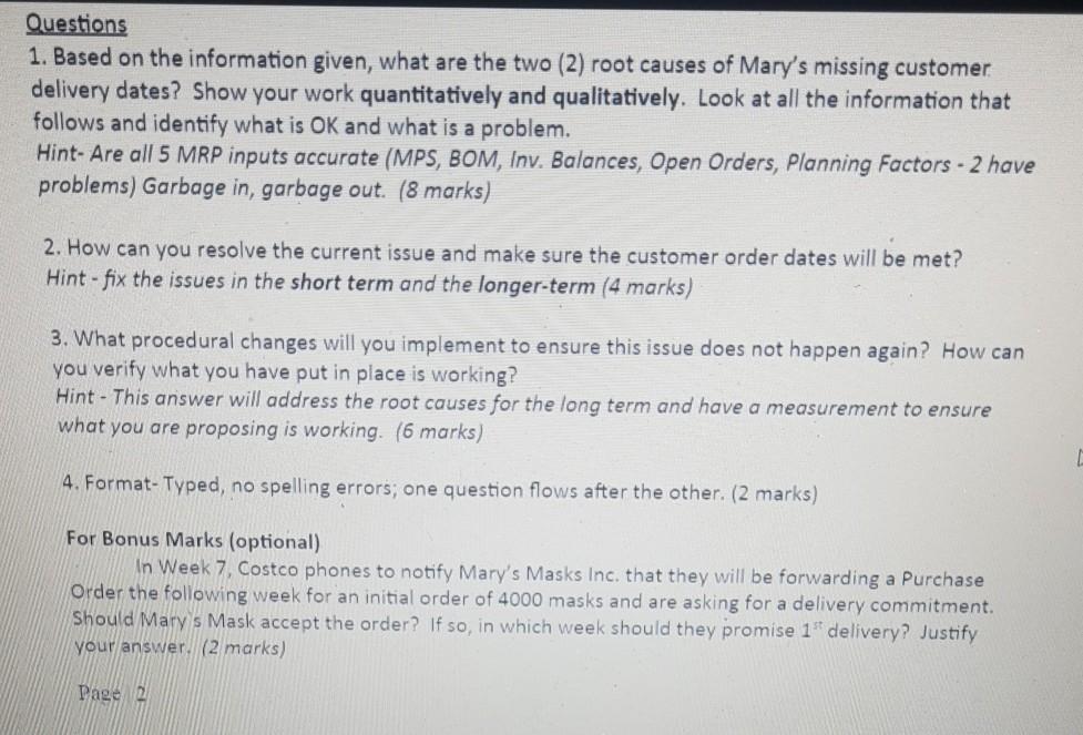 Mary's Masks Inc. OPER2210 - MRP Case Study