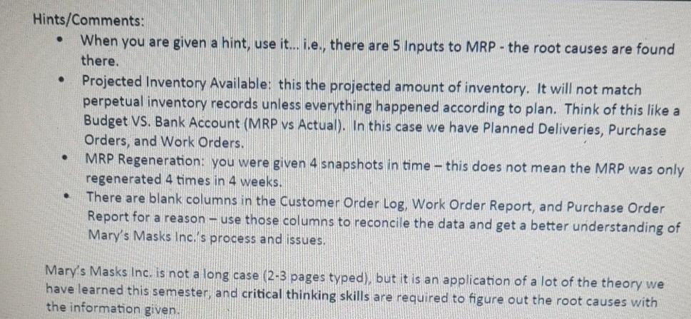 Mary's Masks Inc. OPER2210 - MRP Case Study