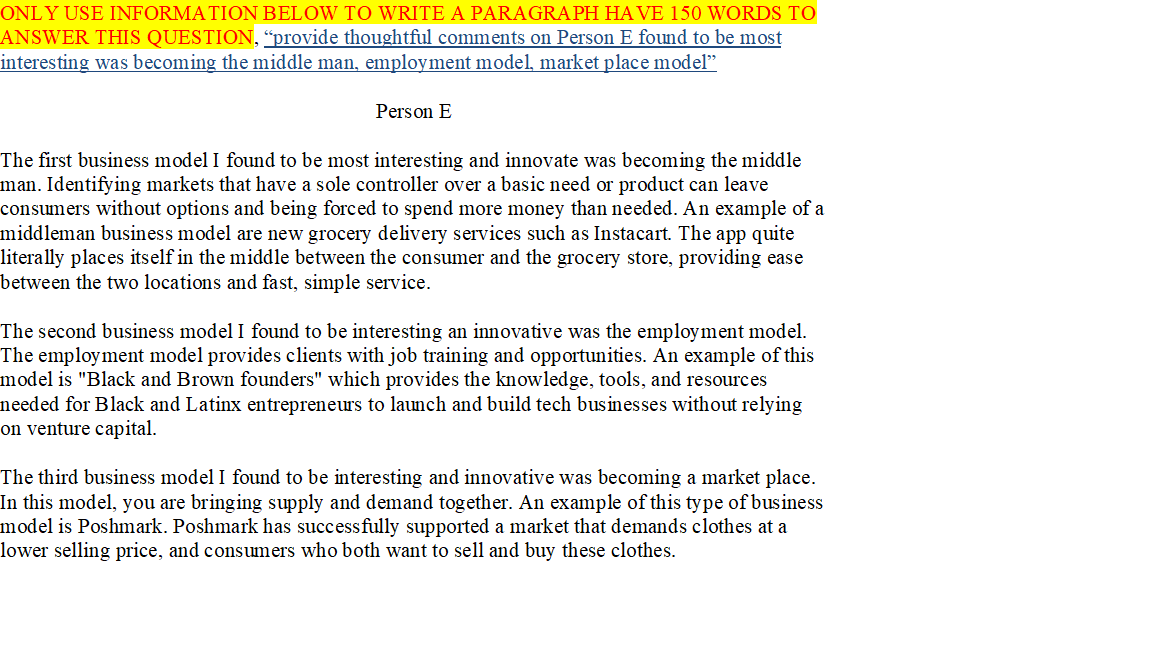 ONLY USE INFORMATION BELOW TO WRITE A PARAGRAPH