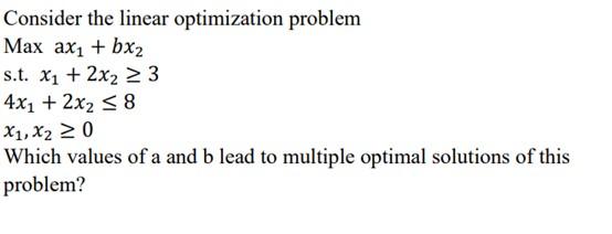 Consider the linear optimization problem Max ax +