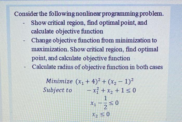 Consider the following nonlinear programming