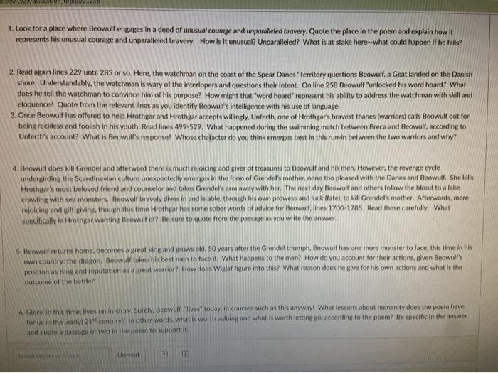 1. Look for a place where Beowulf engages in a