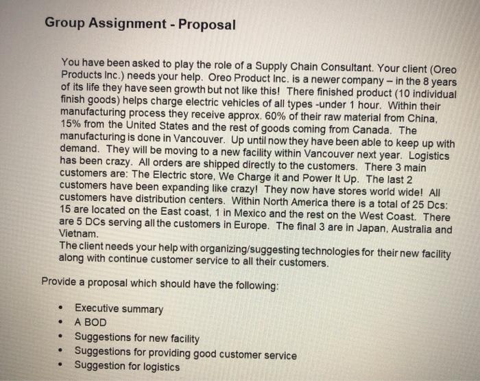 Group Assignment - Proposal You have been asked