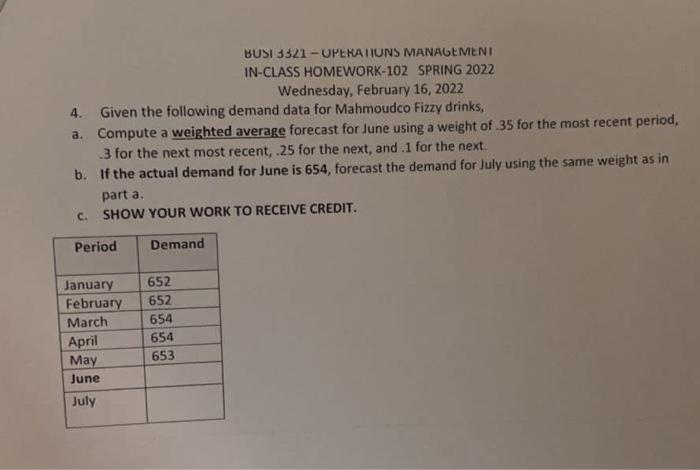 BUSI 3321 -OPERATIONS MANAGEMENT IN-CLASS