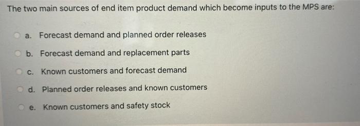 The two main sources of end item product demand