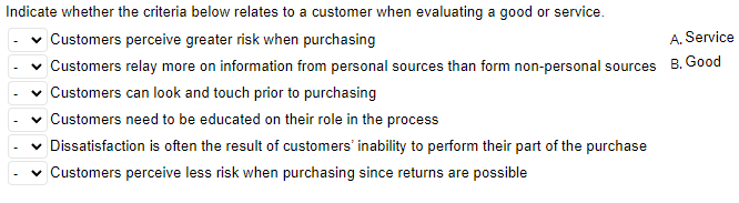 Indicate whether the criteria below relates to a