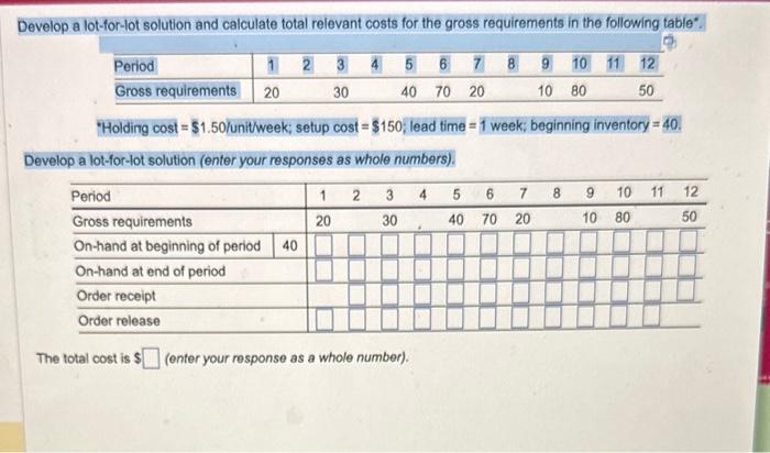 Develop a lot-for-lot solution (enter your