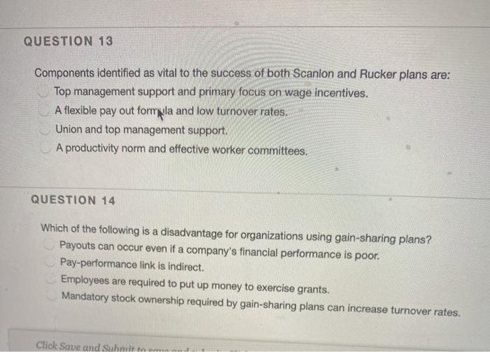 QUESTION 13 Components identified as vital to the