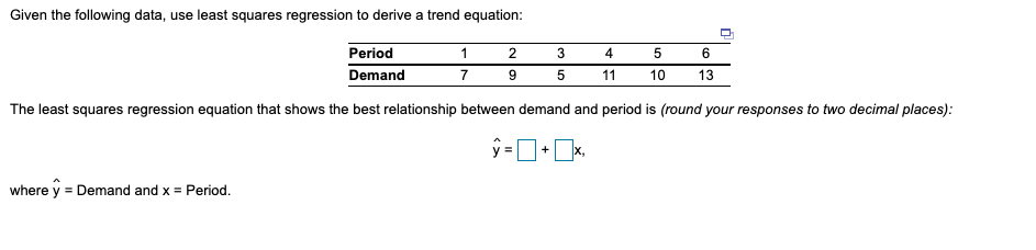 Given the following data, use least squares