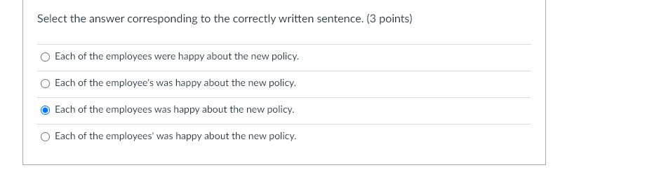Select the answer corresponding to the correctly