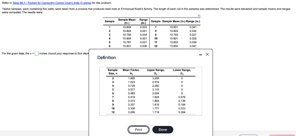 Refer to Table $6.1 - Factors for Computing