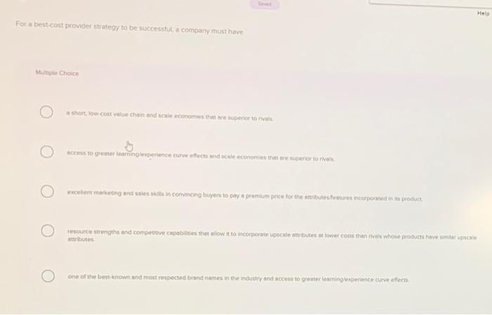 Helo For a best.cost provider strategy to be