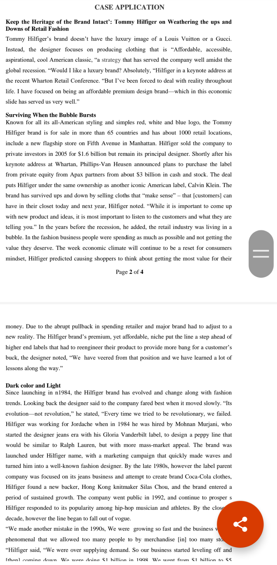 case Study relating to Marketing CASE APPLICATION