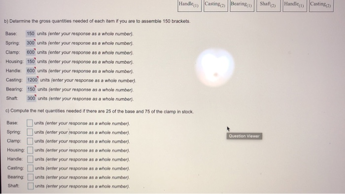 Handle ) Casting, Bearing c) Shafiz) Handlei)