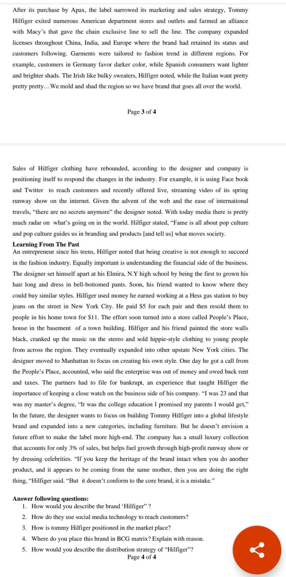 case Study relating to Marketing CASE APPLICATION