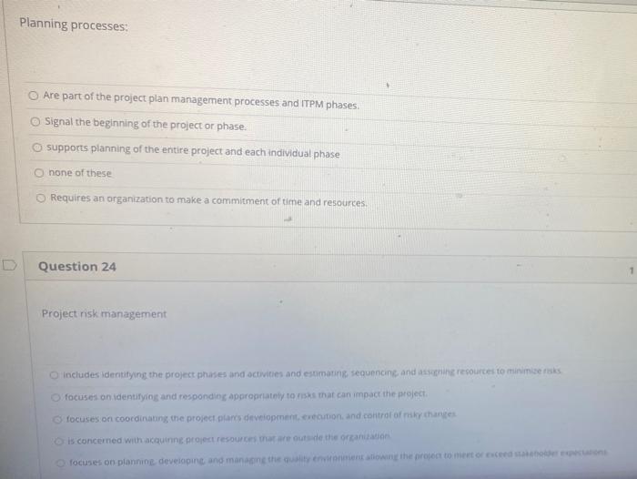 Planning processes Are part of the project plan