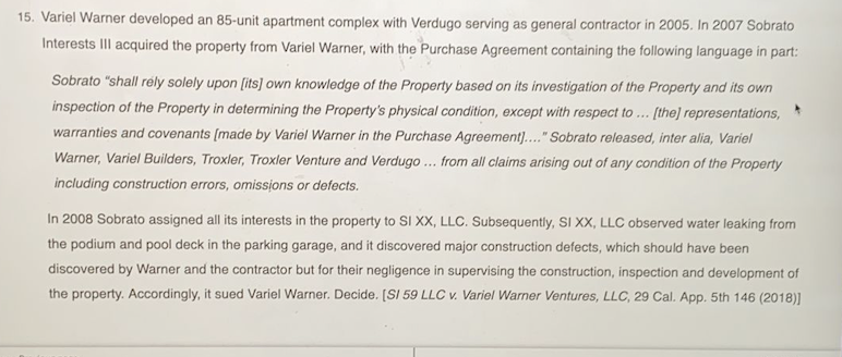 15. Variel Warner developed an 85-unit apartment