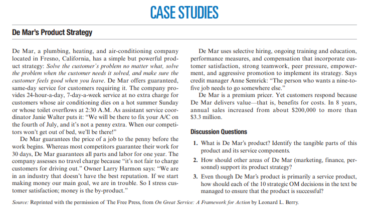 CASE STUDIES De Mar's Product Strategy De Mar, a