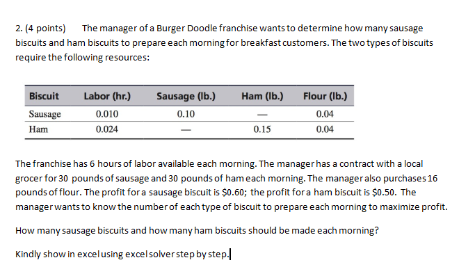 2. (4 points) The manager of a Burger Doodle