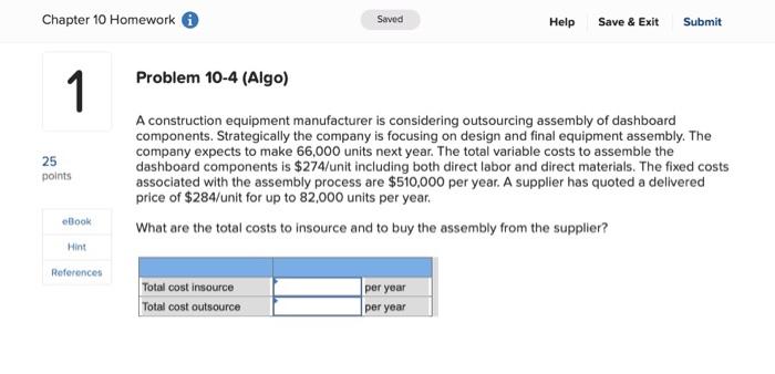 Chapter 10 Homework Saved Help Save & Exit Submit