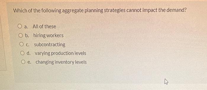 Which of the following aggregate planning