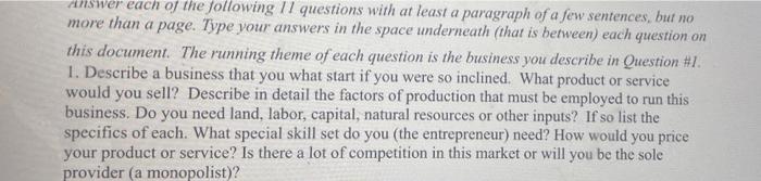 Answer each of the following 11 questions with at
