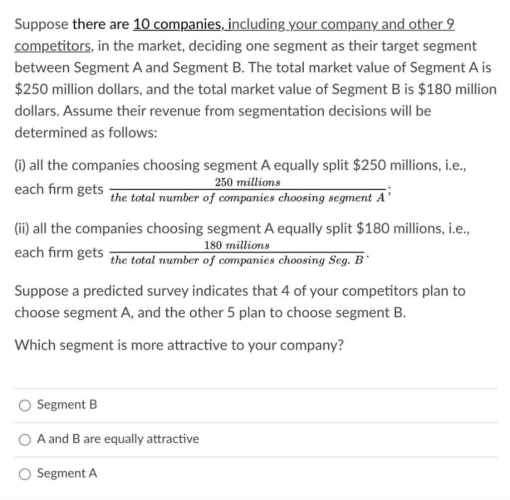 Suppose there are 10 companies, including your