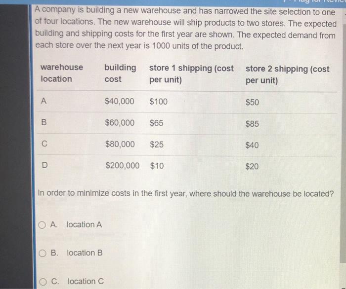 A company is building a new warehouse and has