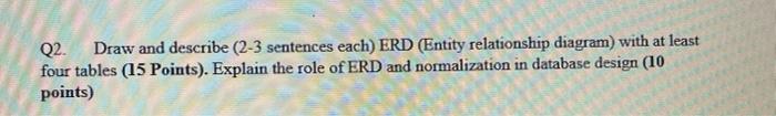 Q2. Draw and describe (2-3 sentences each) ERD
