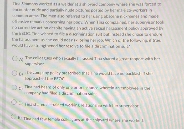 please answer this question for me Tina Simmons