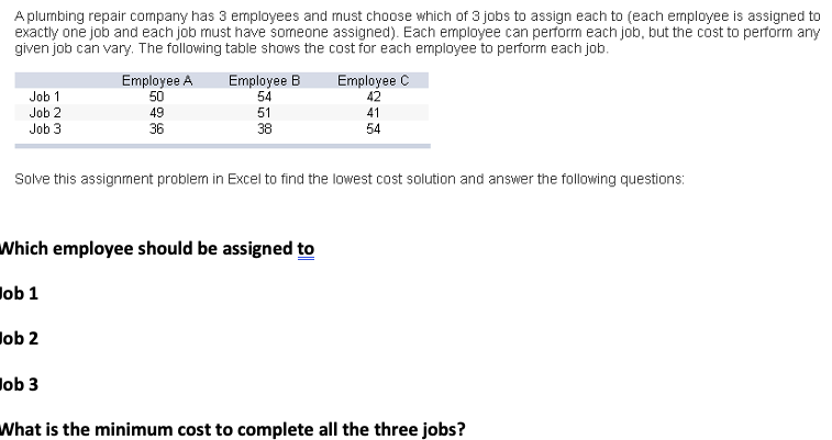 Show solution on an excel A plumbing repair