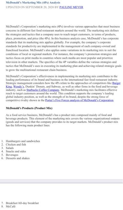 Question is ( MC Donald case - SWOT Analysis)