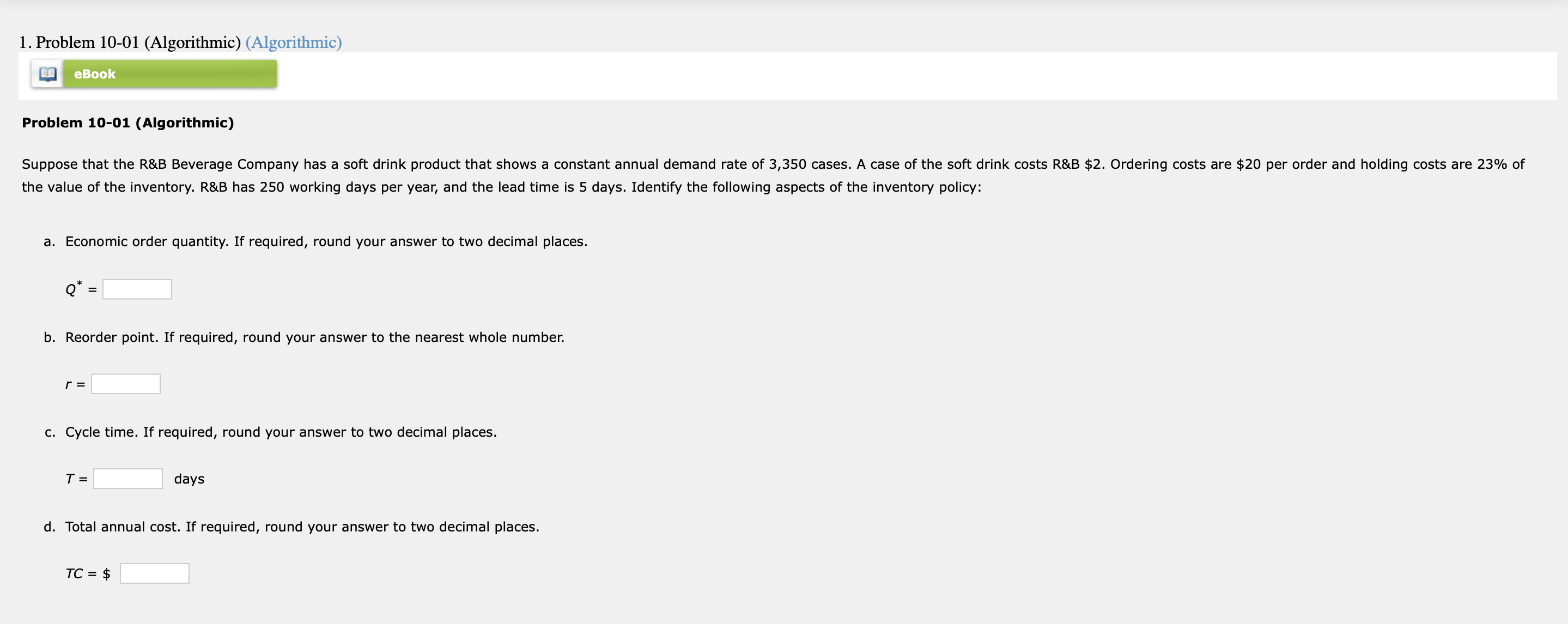 Suppose that the R&B Beverage Company has a soft