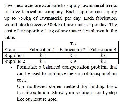 Two resources are available to supply rawmaterial