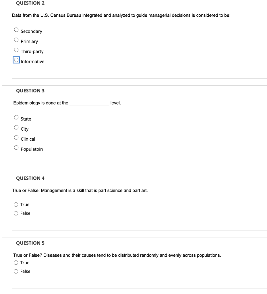 EPIDEMIOLOGY QUESTIONs QUESTION 2 Data from the