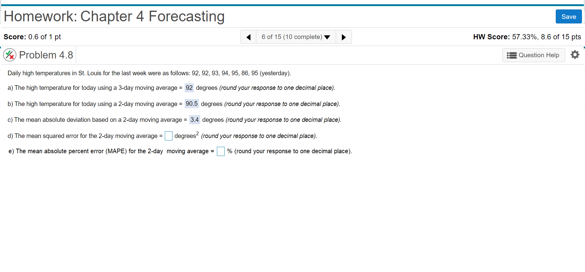 Daily high temperatures in St. Louis for the last