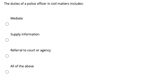 The duties of a police officer in civil matters