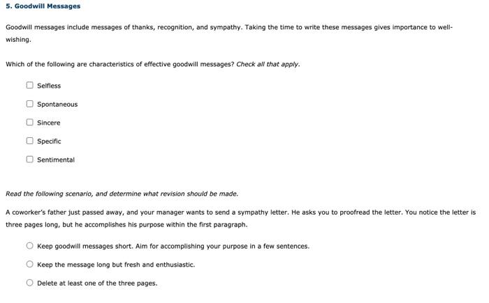 5. Goodwill Messages Goodwill messages include