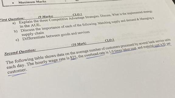 Maximum Marks First Question: (9 Marks) CLO:1 a)