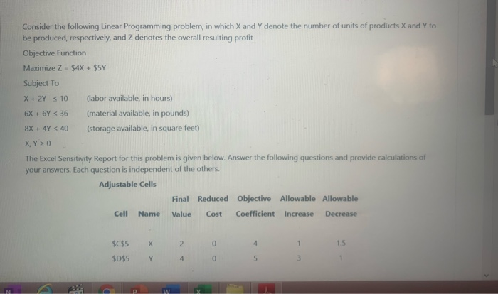 Consider the following Linear Programming