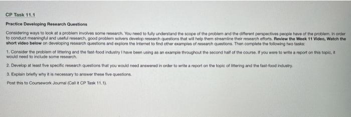 CP Task 11.1 Practice Developing Research