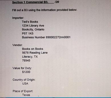 Section 1 Commercial B3 /20 Fill out a B3 using
