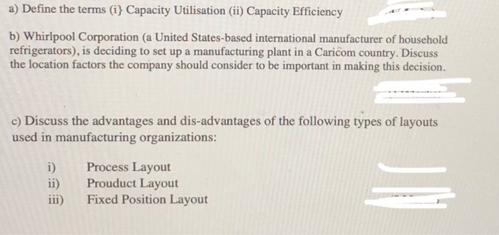a) Define the terms (i} Capacity Utilisation (ii)