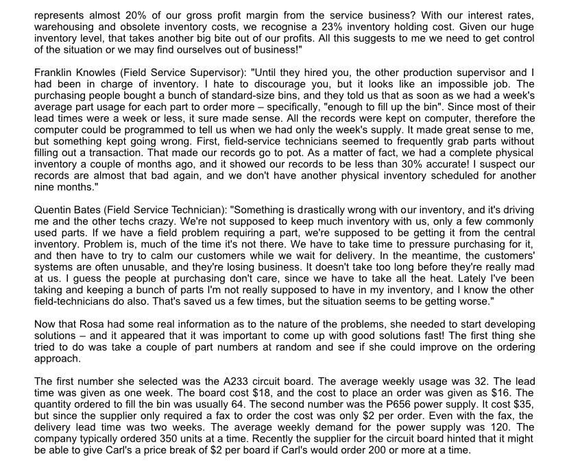 Q1. Using the data on the two part numbers given,