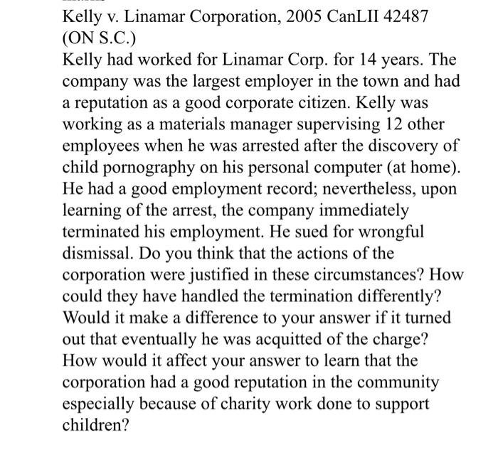 Kelly v. Linamar Corporation, 2005 CanLII 42487