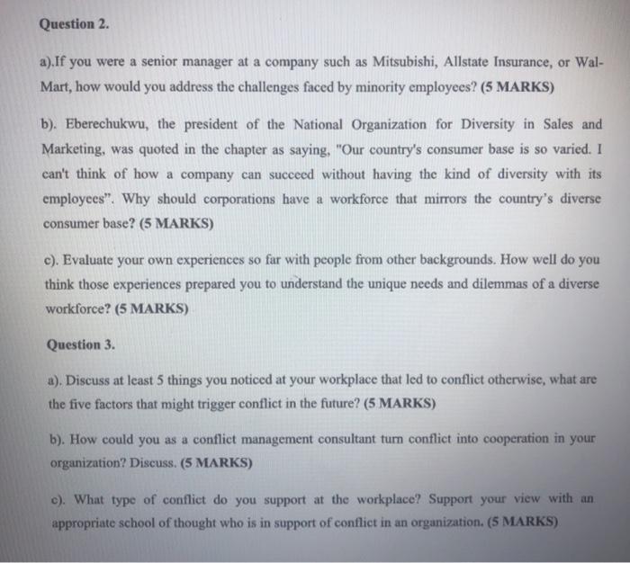Question 2. a).If you were a senior manager at a