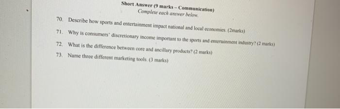 its marketing Short Answer 9 marks -