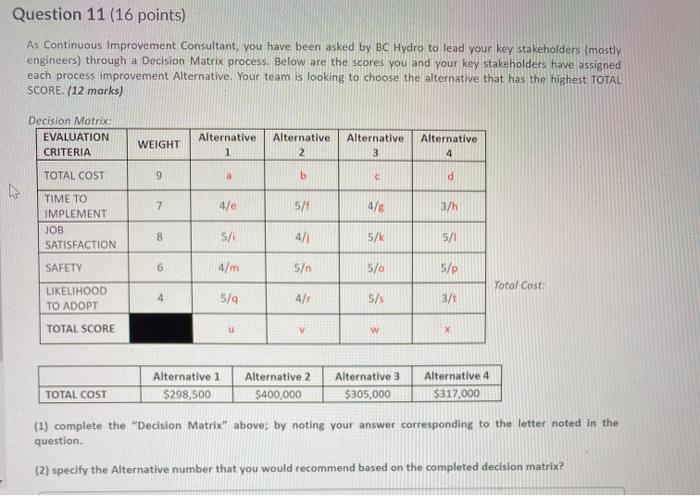 Question 11 (16 points) As Continuous Improvement