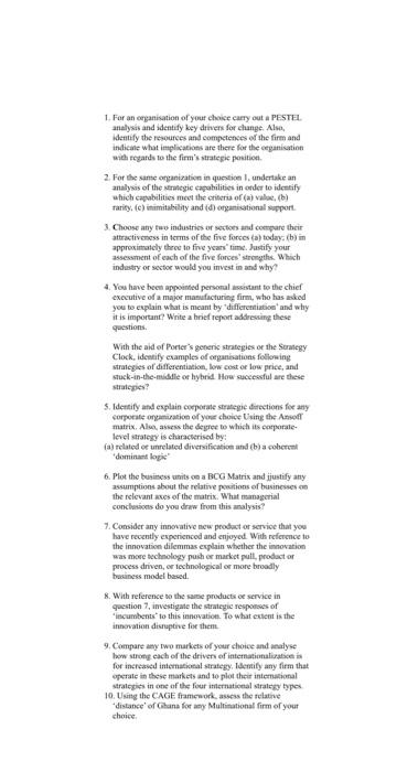 1. For an organisation of your choice carry out a