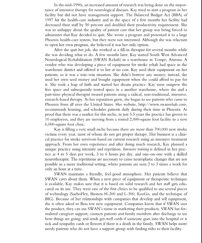 Do a SWAT analysis on SWAN Rehabilitation? Kay ay